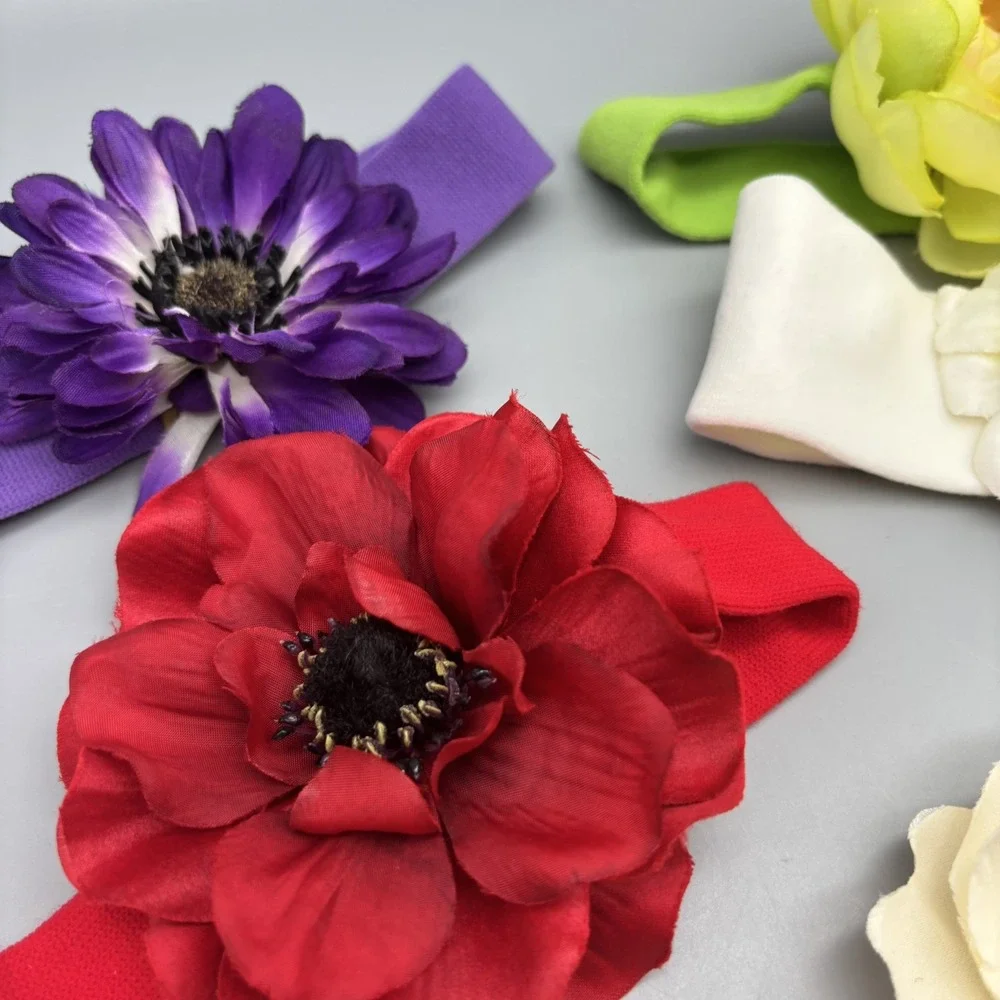 5 Pc. Large Flower Hair Bow on Knit Headband Lot‎ Gift Set Baby Girl